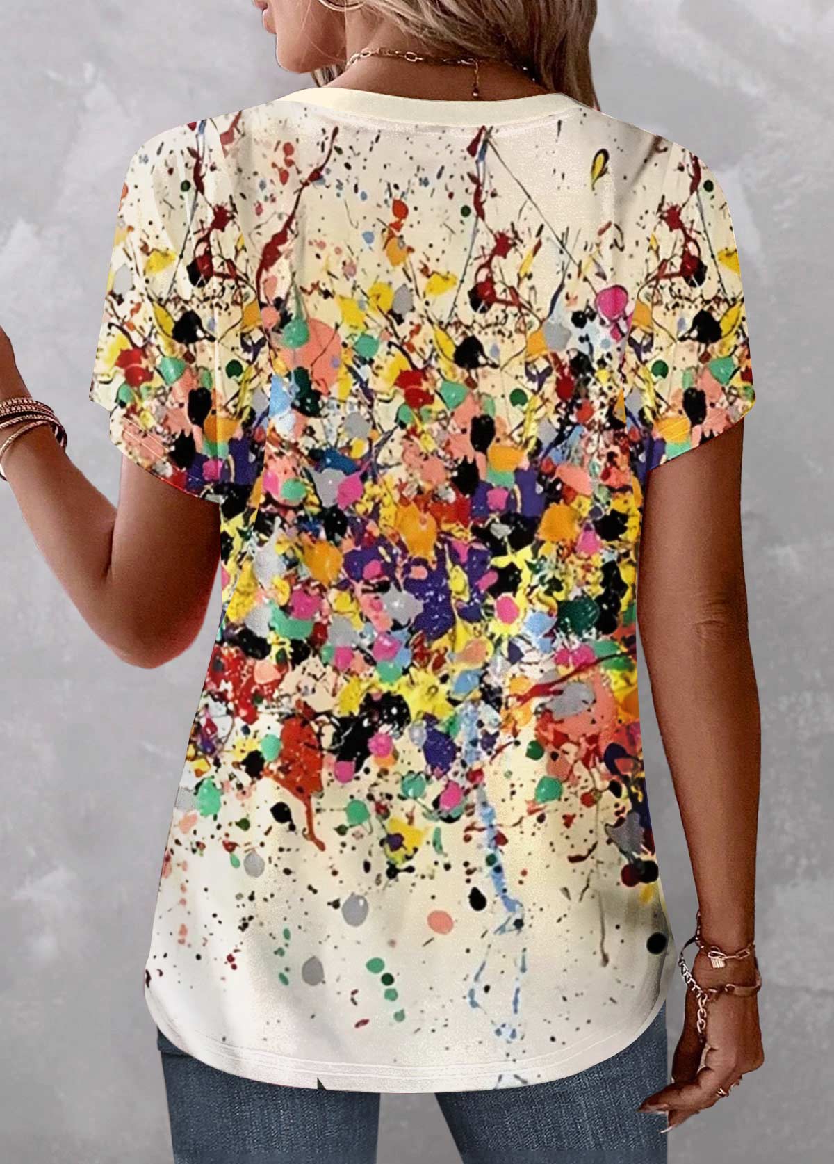 Dazzle Colorful Print Patchwork Multi Color T Shirt