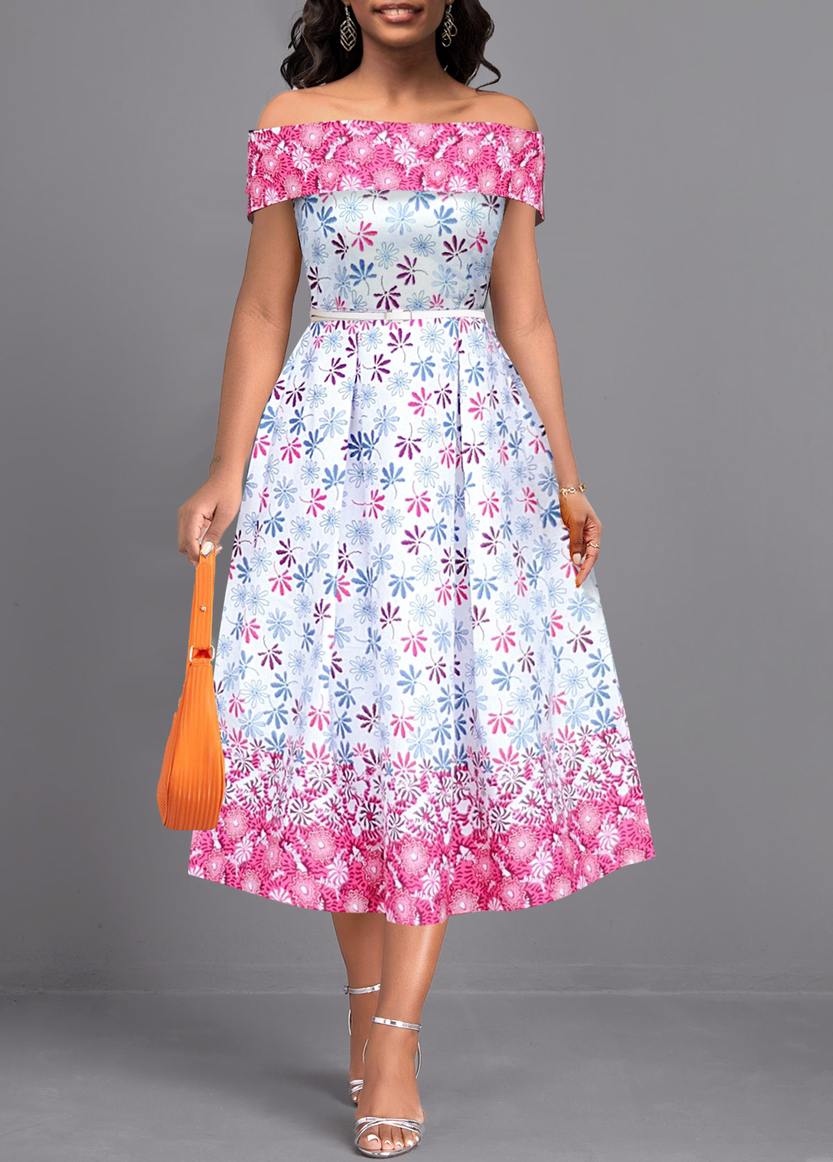 Ditsy Floral Print Patchwork Multi Color Short Sleeve Dress
