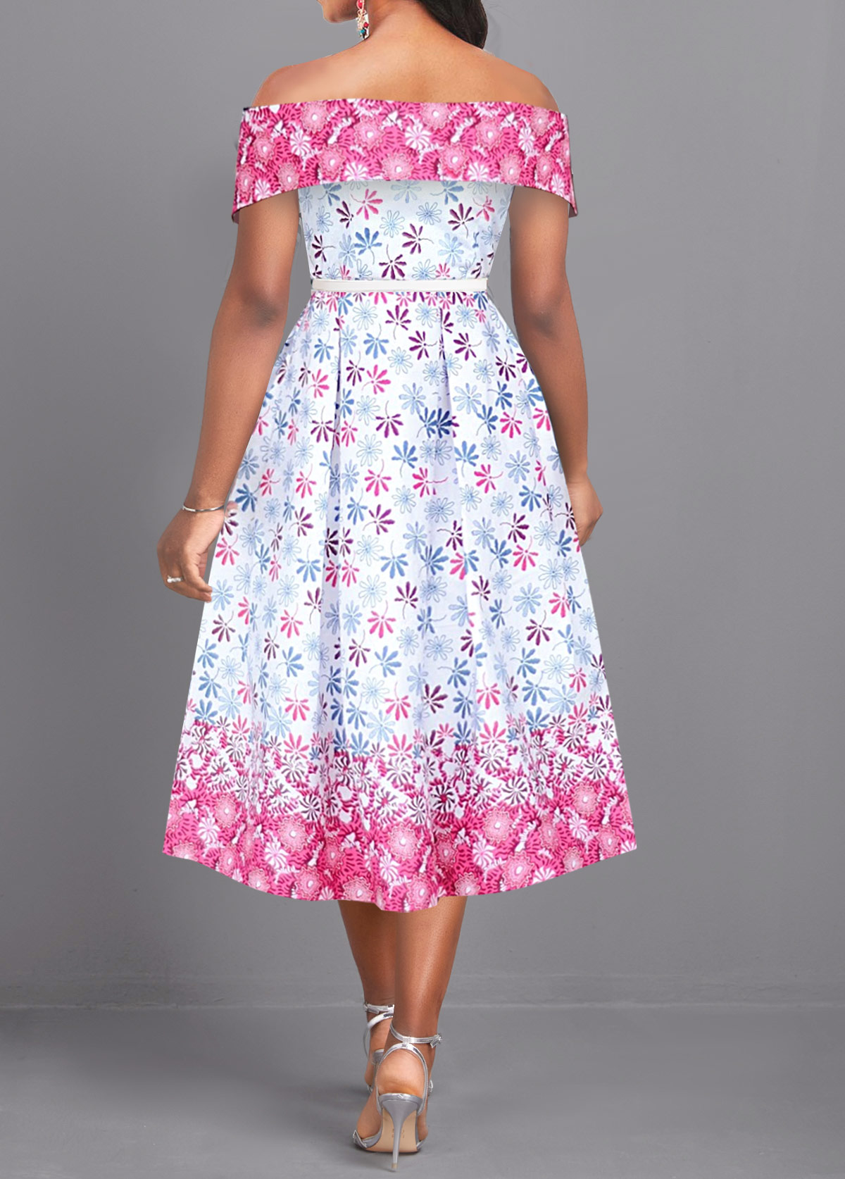 Ditsy Floral Print Patchwork Multi Color Short Sleeve Dress