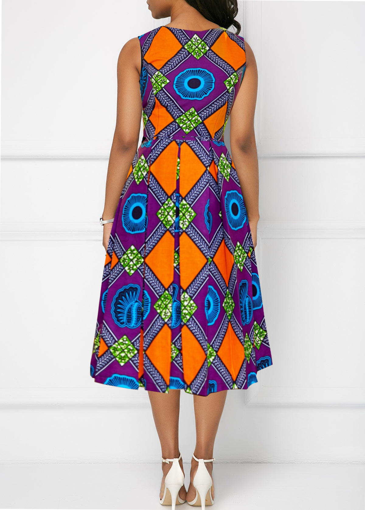 Tribal Print Patchwork Multi Color Sleeveless Round Neck Dress
