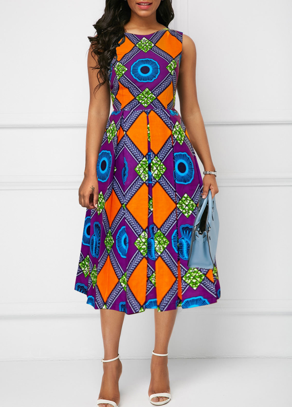 Tribal Print Patchwork Multi Color Sleeveless Round Neck Dress