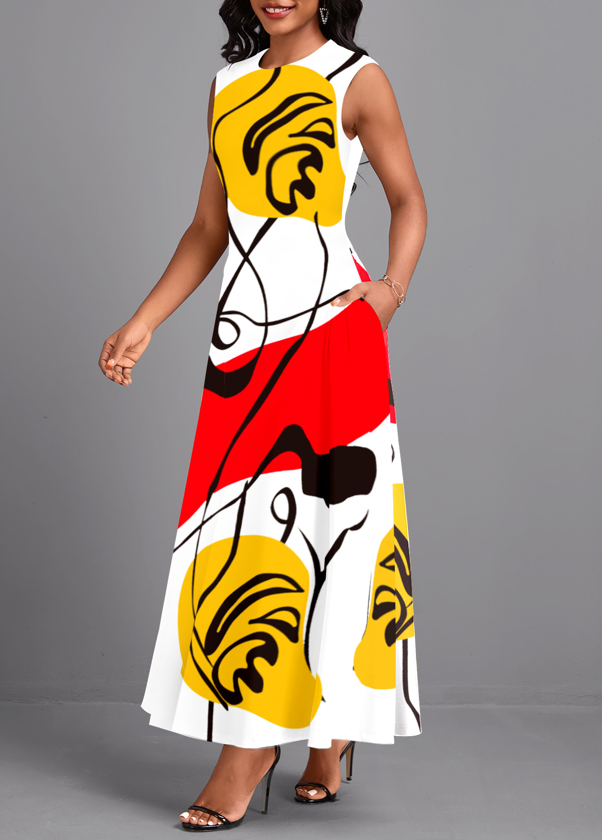 Graffiti Print Breathable Multi Color Maxi Dress
