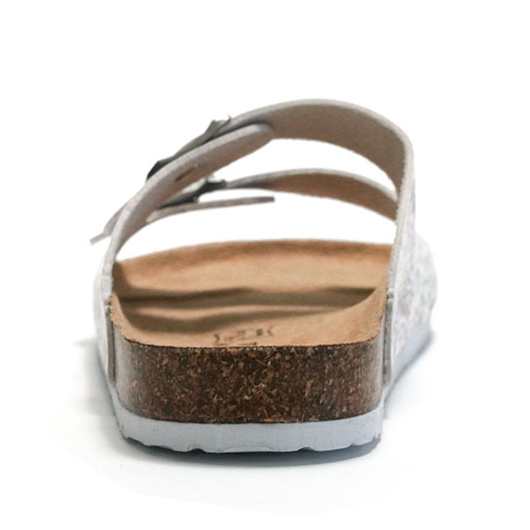 White Floral Print Open Toe Falt Sliders