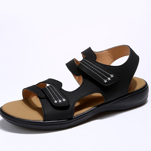 Open Toe Falt Velcro Design Black Scandals