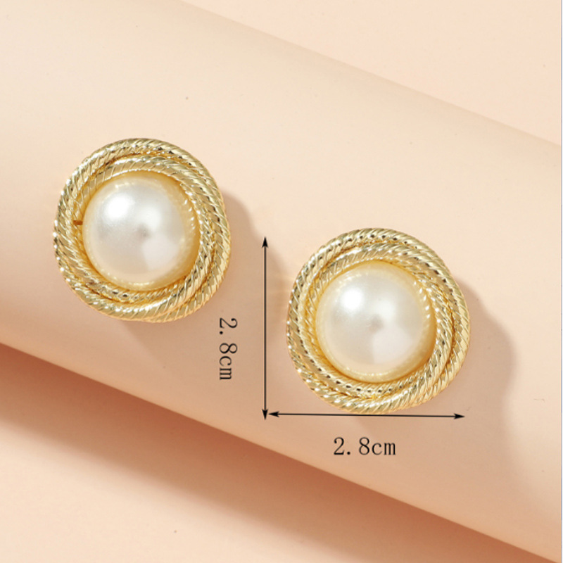 Pearl Design Gold Round Alloy Earrings