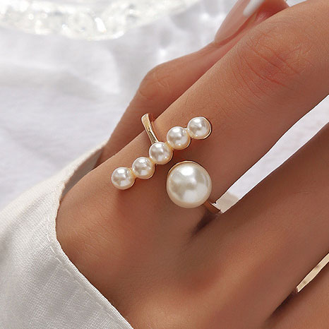 Pearl Detail Open Gold Alloy Ring
