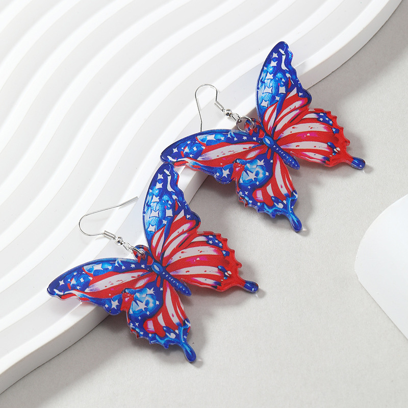 Navy Butterfly American Flag Print Detail Earrings