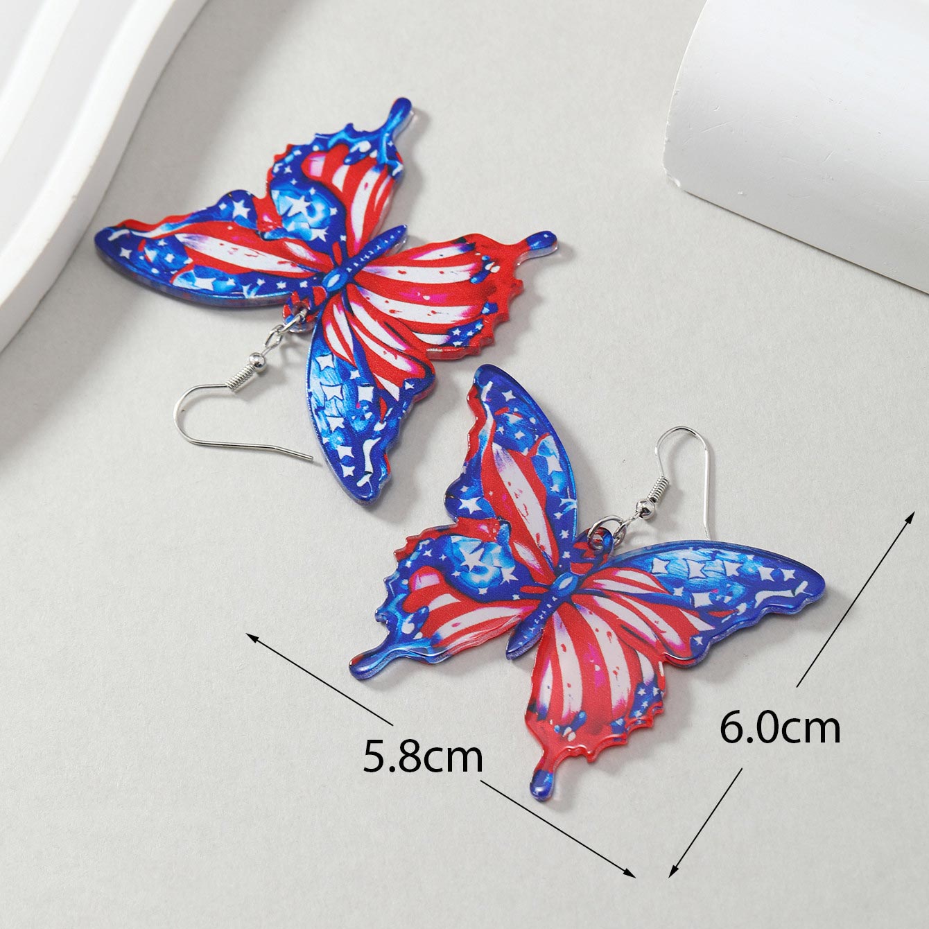 Navy Butterfly American Flag Print Detail Earrings