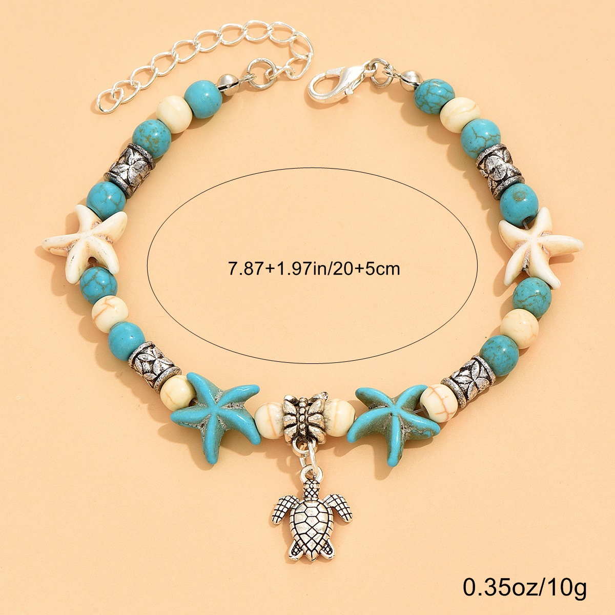 Turquoise Alloy urtle Design Baded Bracelet