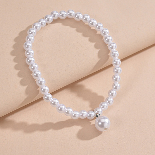 White Color Round Pearl Detail Anklet