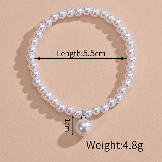 White Color Round Pearl Detail Anklet