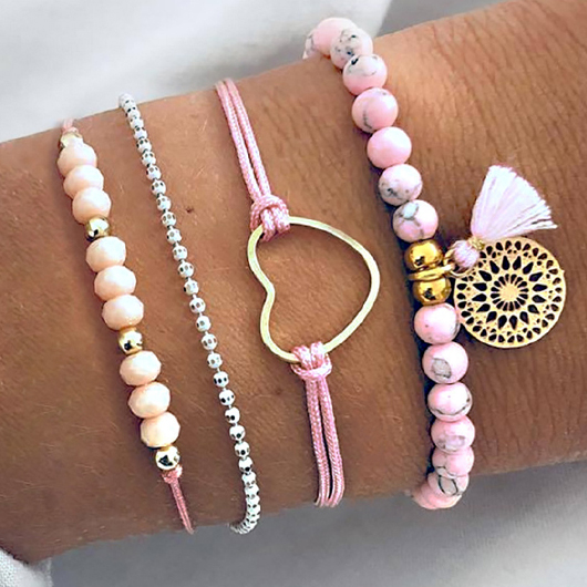 Pink Color Round Alloy Detail Bracelets