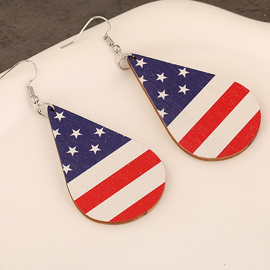 American Flag Navy Wood Teardrop Design Earrings