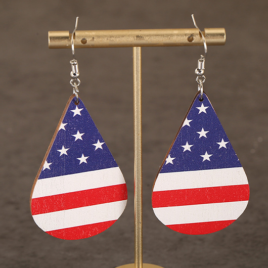 American Flag Navy Wood Teardrop Design Earrings