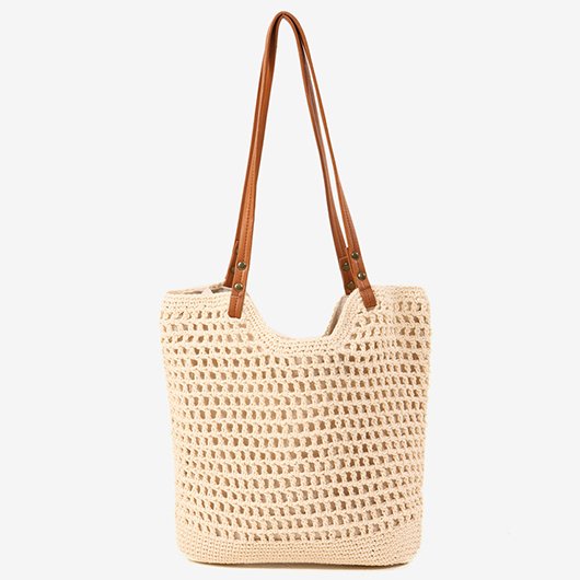 Beige Cotton Zip Closure Shoulder Bag