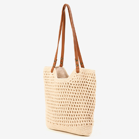 Beige Cotton Zip Closure Shoulder Bag
