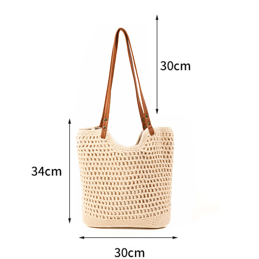 Beige Cotton Zip Closure Shoulder Bag