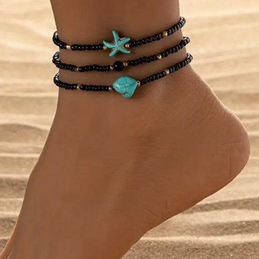 Starfish Design Black Polyresin Layered Anklet
