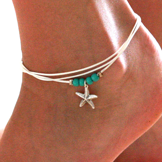 Layered Starfish Mint Green Polyresin Anklet
