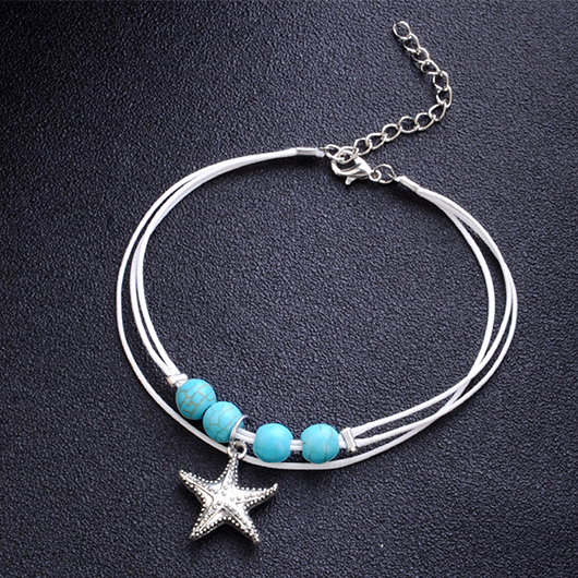 Layered Starfish Mint Green Polyresin Anklet
