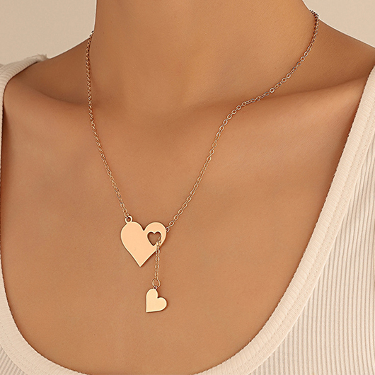 Gold Heart Drop Alloy Chain Necklace