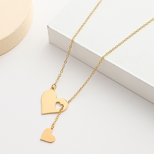 Gold Heart Drop Alloy Chain Necklace