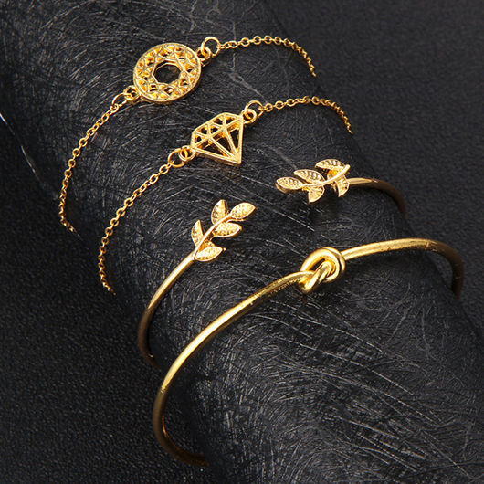 Golden Leaf Detail Alloy Bracelet Set