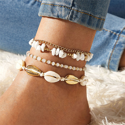 Shell Patchwork Beaded Gold Alloy Anklets