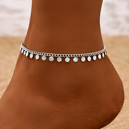 Silvery White Round Alloy Geometric Anklet