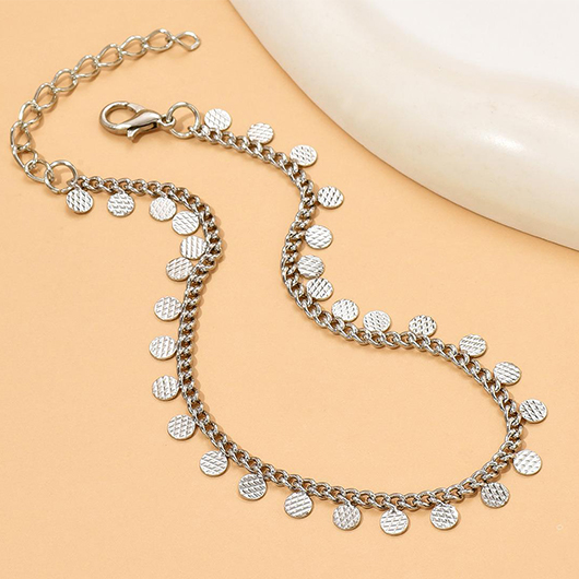 Silvery White Round Alloy Geometric Anklet