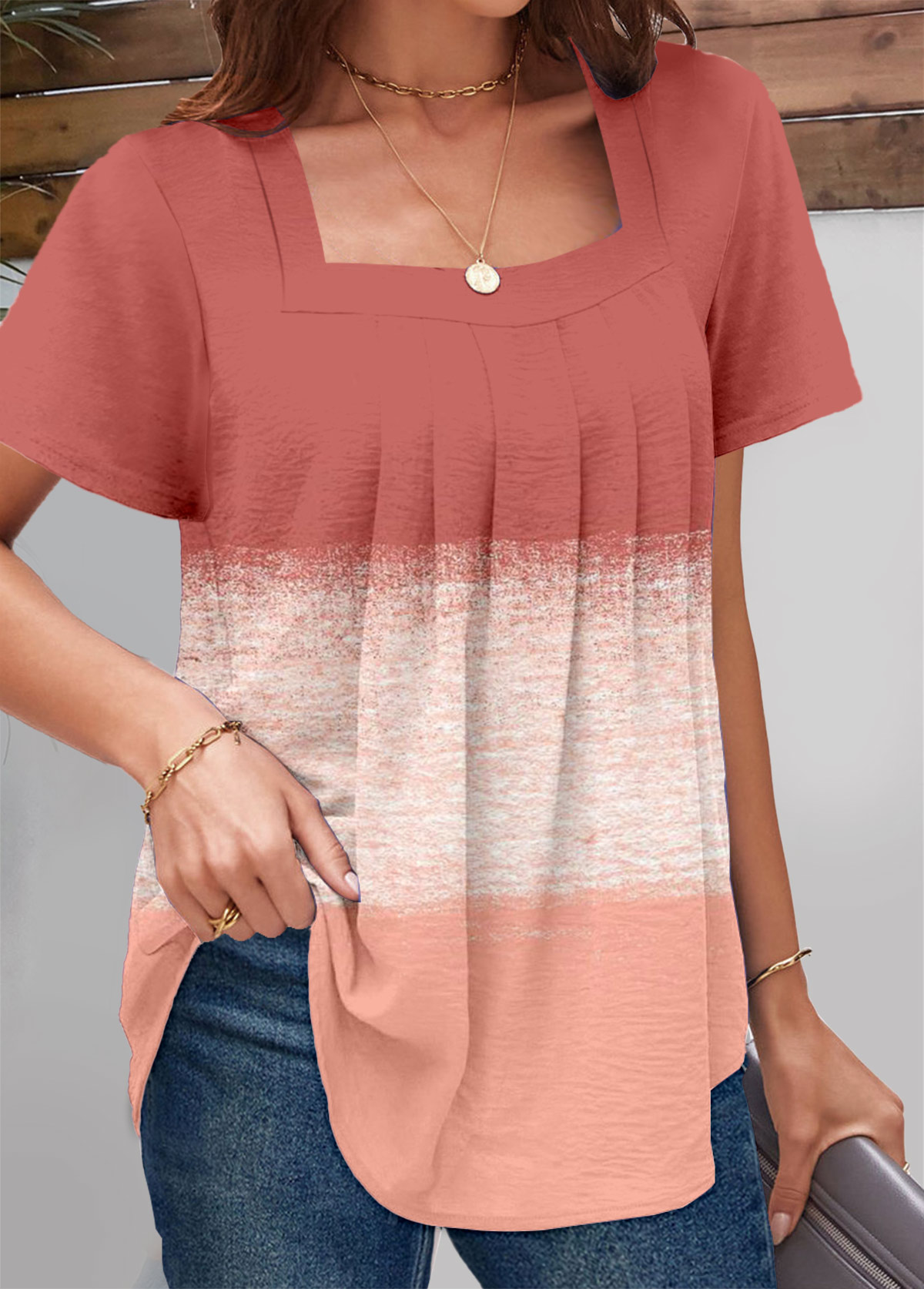 Plus Size Dusty Pink Ruched Short Sleeve T Shirt