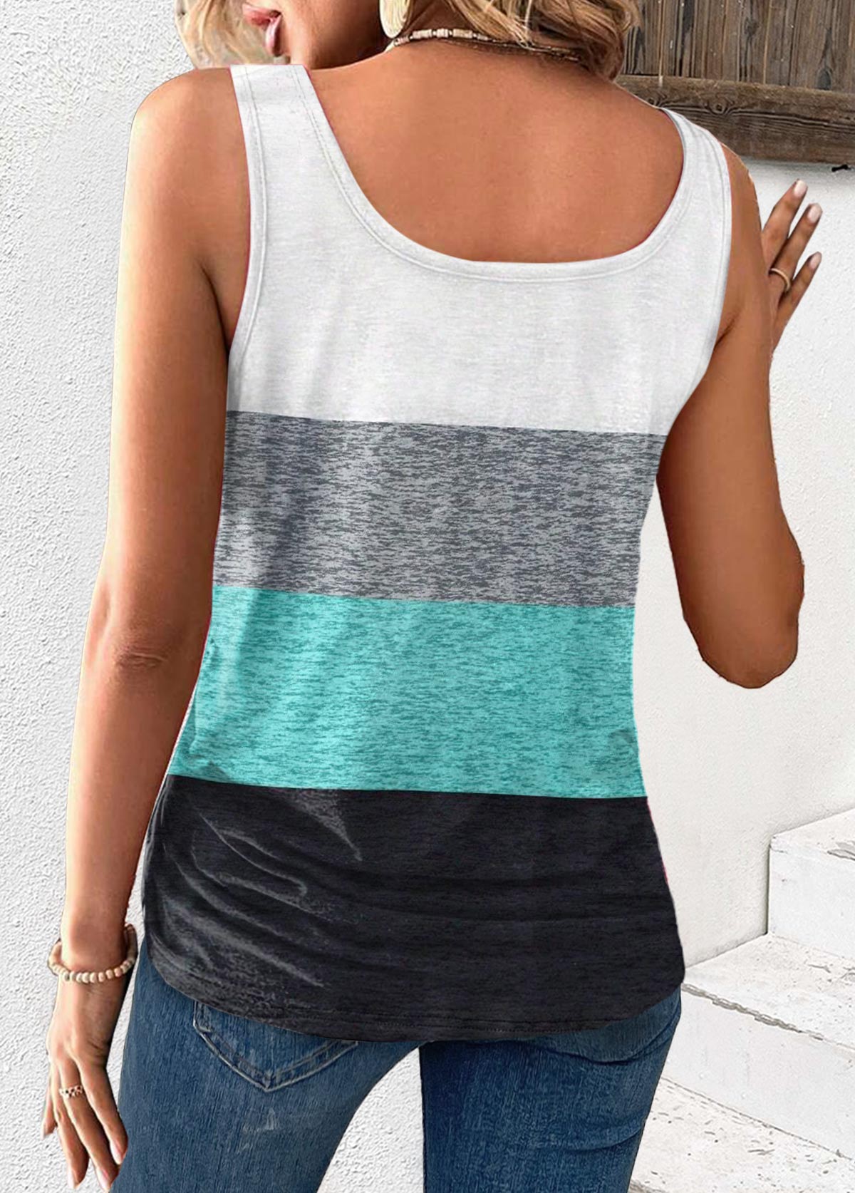 Striped Button Multi Color Sleeveless Scoop Neck Tank Top