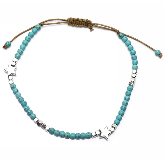 Beaded Mint Green Star Alloy Anklet