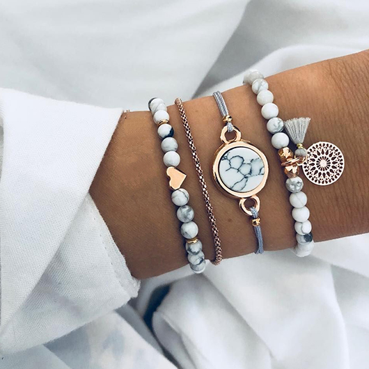 White Color Round Alloy Detail Bracelets