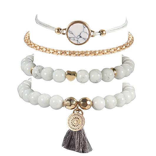 White Color Round Alloy Detail Bracelets