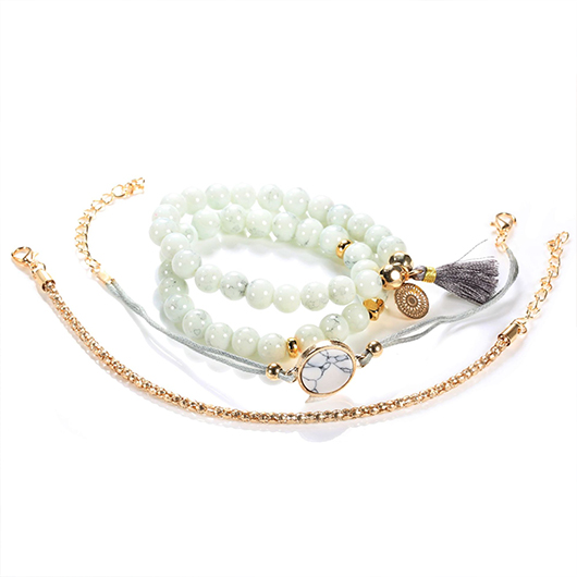 White Color Round Alloy Detail Bracelets