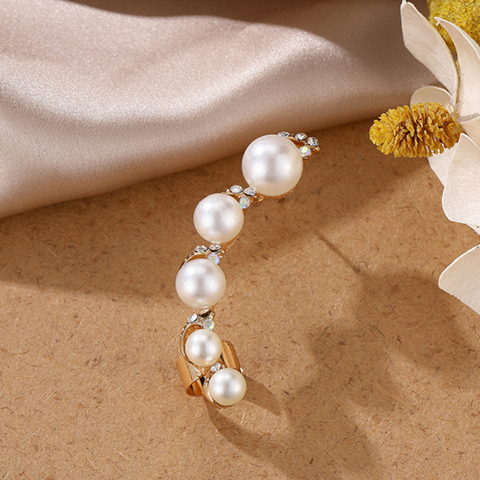 Gold Color Round Pearl Ear Studs