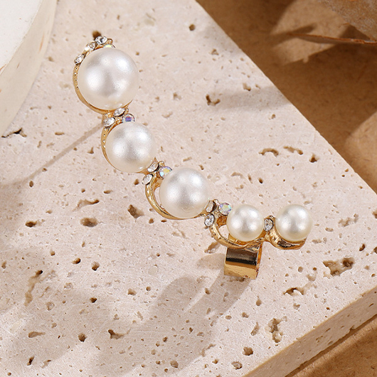 Gold Color Round Pearl Ear Studs