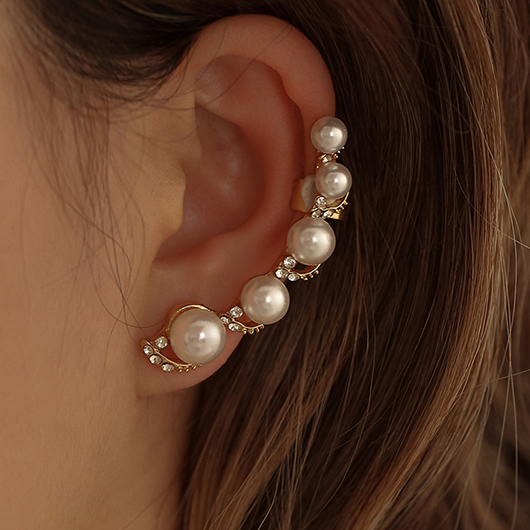 Gold Color Round Pearl Ear Studs