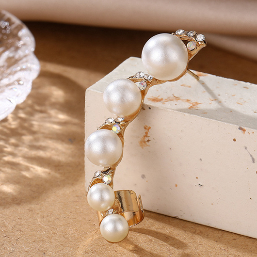 Gold Color Round Pearl Ear Studs