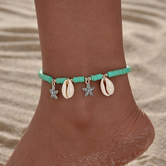 Beaded Seashell Detailed Mint Green Anklet