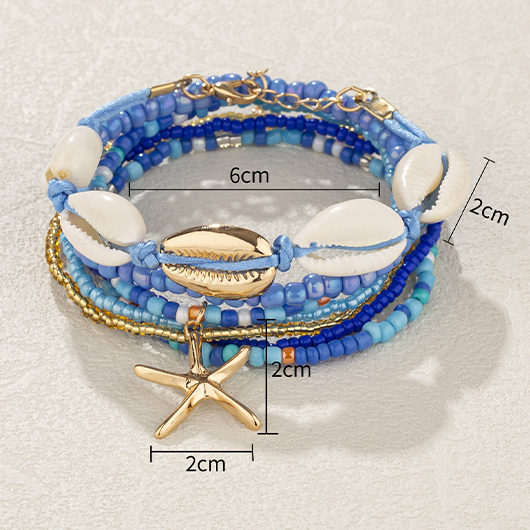 Seashell Detail Layered Blue Alloy Bracelet