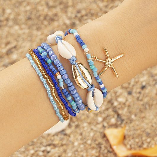 Seashell Detail Layered Blue Alloy Bracelet