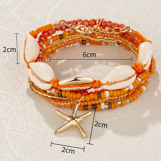 Seashell Detail Layered Orange Alloy Bracelet