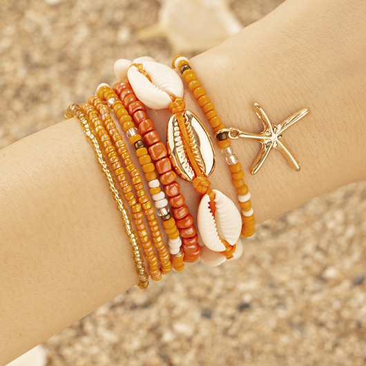 Seashell Detail Layered Orange Alloy Bracelet