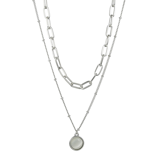 Layered Silvery White Round Alloy Necklace
