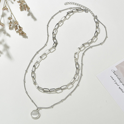 Layered Silvery White Round Alloy Necklace