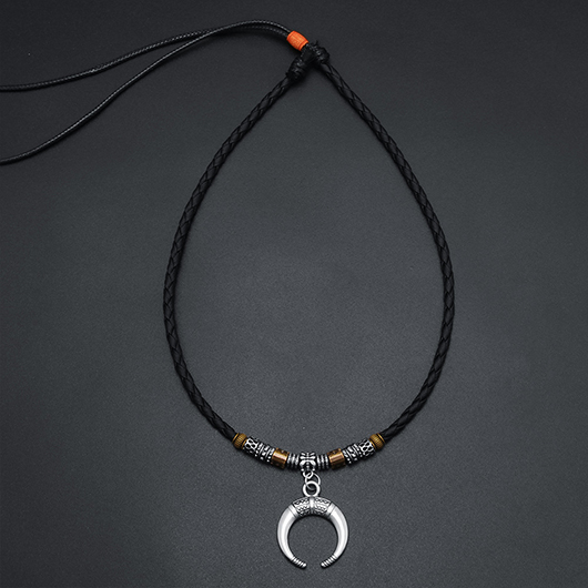 Black Alloy Weave Moon Design Necklace