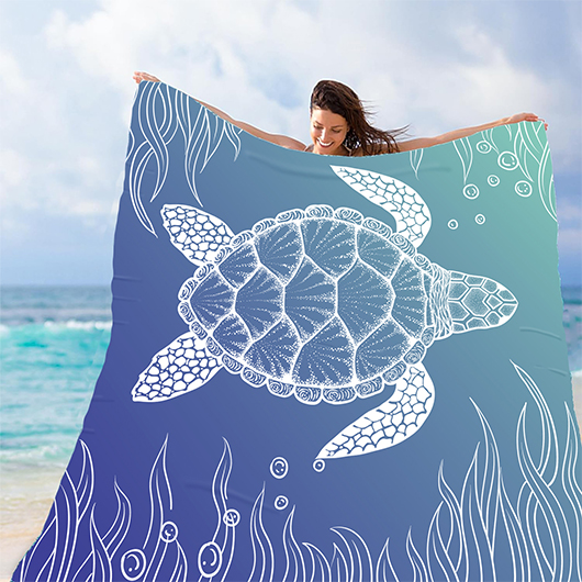 Dusty Blue Animal Polyester Print Beach Blanket