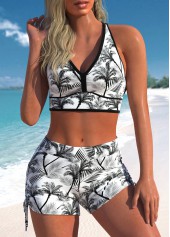 Mid Waisted Floral Print Layered Black Tankini Set